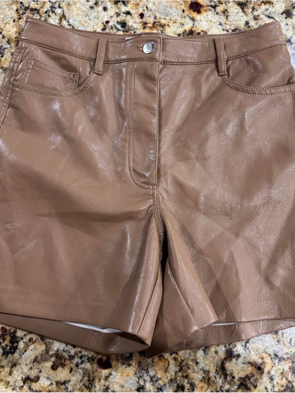 Wilfred High Waist Faux Leather Shorts in Taupe